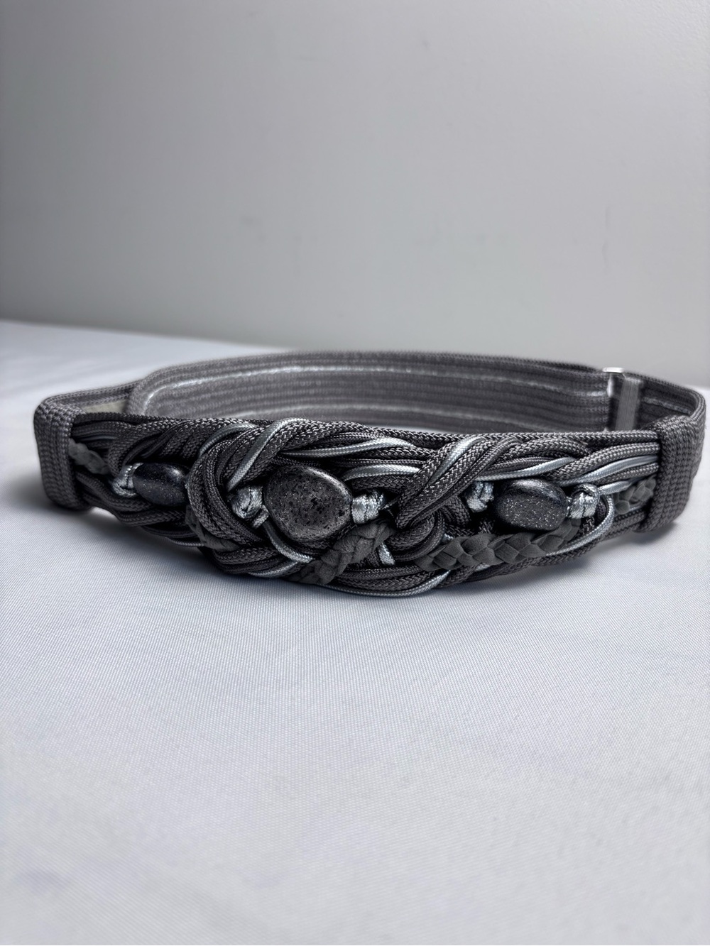 Vintage Rebecca's Braided Cord Belt - Gray & Silver with Accent Stones